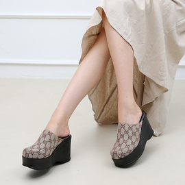[GIRLS GOOB] Women's Comfortable Wedge Sandal Platform Slip-On Shoes, Fabric - Made in KOREA